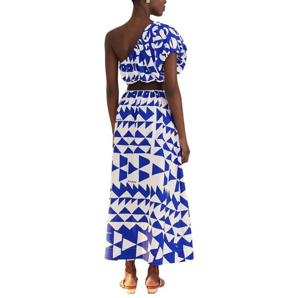 Farm Rio Womens Linen-Blend Pitta Tiles Off-White One Shoulder Maxi Dress - Picture 2 of 3